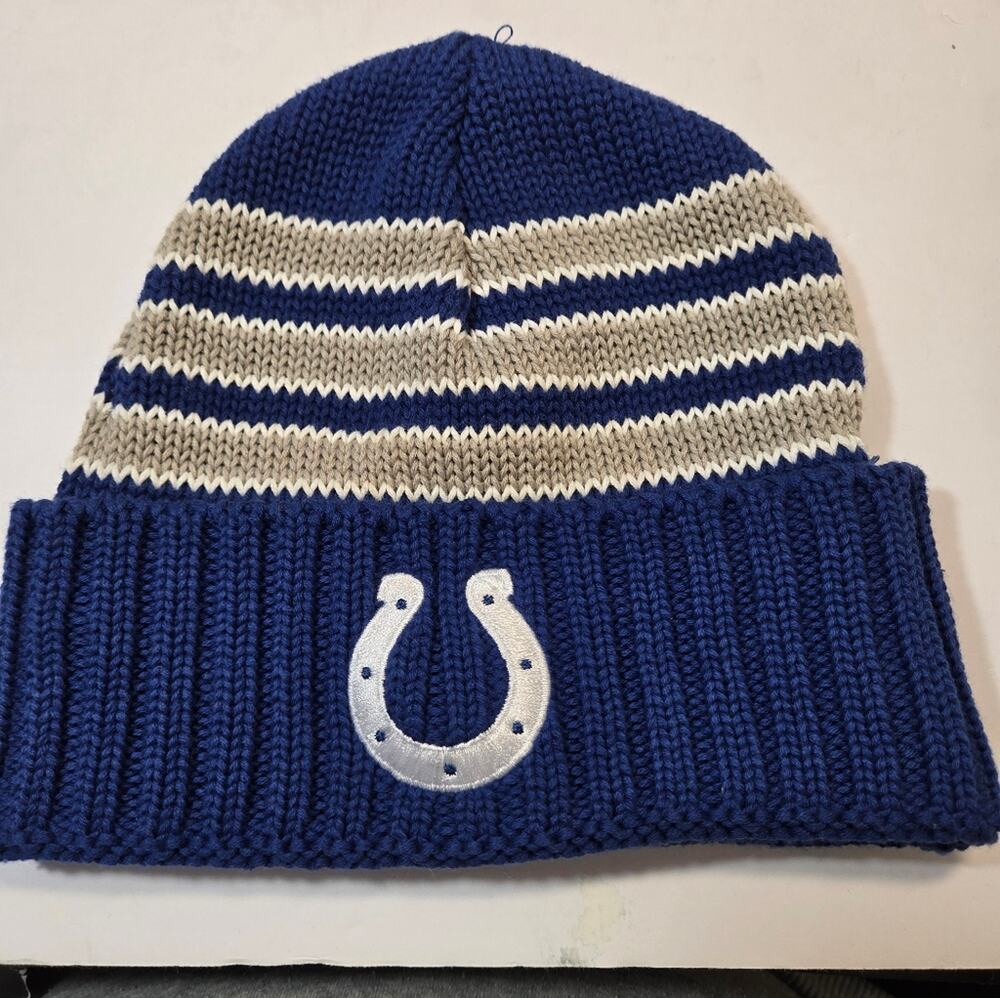 NFL Indianapolis Colts Basic Cuff Knit Hat In Blue, White And Grey Knit Beanie